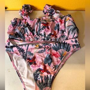 Shein plus pink tropical bikini